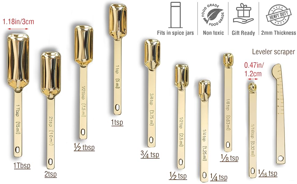 Full set of measuring spoons with leveler for baking cooking