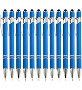 PASISIBICK 12 Pieces Blue Ballpoint Pen with Stylus Tip, 2 in 1 Stylus Stylish Pen, Blue Metal St...