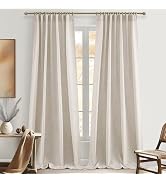 96 Inch Living Room Curtains Natural Taupe Linen Pleated Drapes Back Tab Ceiling Track 8ft Light ...