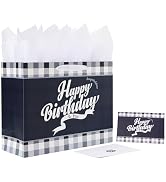 13" Large Deep Blue Gift Bag Set with Greeting Card and White Tissue Papers (Happy Birthday To Yo...