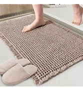 ZALL Tan Waffle Bath Mat,Super Absorbent Non Slip Bathroom Rug,Brown 18x30inch,Machine Washable U...
