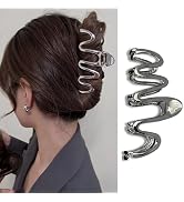 1 Pack Hair Claw Clips for Thick Long Hair, Black Metal Wave with Design Big Jaw Clamps Hair Acce...