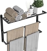 VOTZAAQ Towel Racks for Bathroom, 24 in Black Towel Shelf with Double Towel Bar, 3 Tier Stainless...