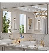 LOAAO 72”X36” Bronze Bathroom Mirrors for Vanity, Rounded Rectangle Brushed Bronze Metal Frame Mi...