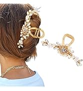 Brinie Vintage Hair Claw Gold Metal Hair Clip Pearl Hair Claw Clamp Jumbo Claw Hair Clip Retro Ha...