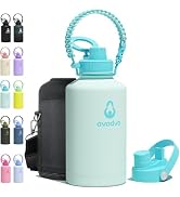 avodvo 64 oz Water Bottle with 2 Lids (2-in-1 Straw & Spout Lid, Magnetic Lid), Insulated Water B...