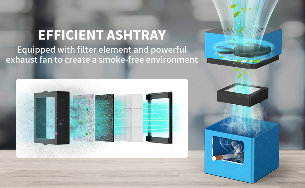 Rechargeable Mini Ashtray Detachable Ashtray with Lighter Aluminum Smokeless Trash Can USB Portable