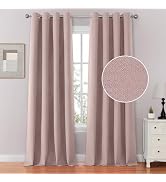 HOMEIDEAS 100% Blush Pink Linen Blackout Curtains for Bedroom, 52 X 84 Inch Room Darkening Curtai...