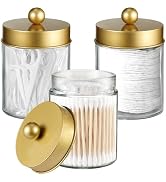 Komashr 3PC Farmhouse Decor Qtip Holder Apothecary Jars Bathroom Vanity Storage Organizer -Counte...