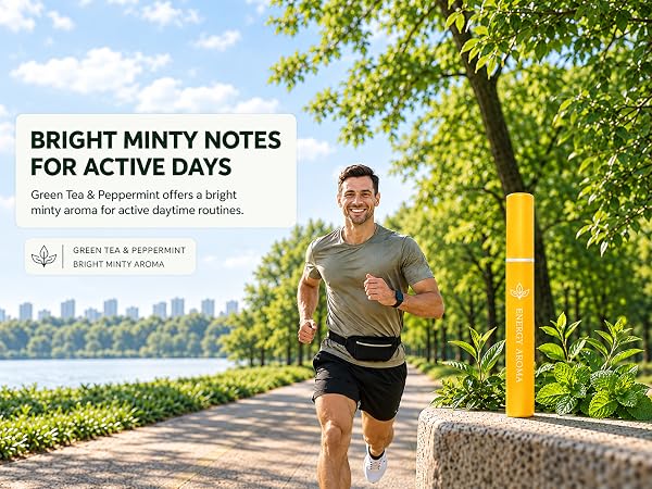 BRIGHT MINTY NOTESFOR ACTIVE DAYS Green Tea & Peppermint offers a brightminty aroma for active