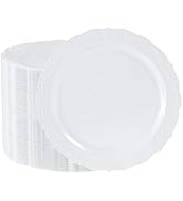 Conflech 100 Pieces White Plastic Plates - 10.25inch Dinner Disposable Plates - Premium Heavy Dut...