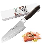 Lebabo 7 Inch Santoku Knife, Pro Kitchen Chef's Knife Japanese, 9Cr18MoV 5-Layer Alloy Clad Steel...