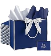 Addblu 12 Pack Large Navy Blue Gift Bags with Handles, 12.6x10x4'' Includes 36 Tissue Papers, Bow...