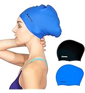 Keary 2 Pack Updated Silicone Swim Cap for Long Hair Women Girl Waterproof Bathing Pool Swimming ...