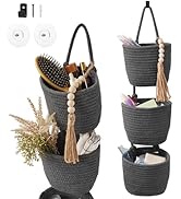 Fabric Wall Hanging Organizers - Small Woven Baskets Pouches Set Boho Style Wall Mounted Bag with...