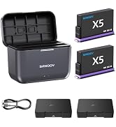 SANOOV 360 X5 Battery Charger for Insta360 X5, 2 Pack 2800mAh Insta 360 x5 Battery Bundle with Fa...