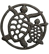 GASARÉ, Cast Iron Trivet for Hot Dishes, Pots, and Pans, Metal Trivet, 2 Turtle Design, Rubber Fe...