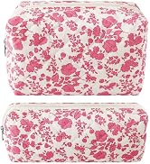 ZLFSRQ 2Pcs Floral Pencil Case Cute Pencil Pouch for Teens Pink Quilted Makeup Bag Small Travel C...