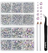 BEADSLAND Hotfix Rhinestones, 6080PCS AB Rhinestones for Clothes Crafts Mixed 6 Sizes with Wax Pe...