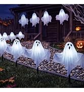 11.5FT Halloween Ghost Pathway Lights Outdoor, 4 Pack LED Lawn Stake Lights | Waterproof, Plug in...