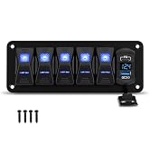 ULITECO 5 Gang Aluminum Rocker Switch Panel, IP68 Waterproof SPST ON/Off Charger Socket with 12-2...