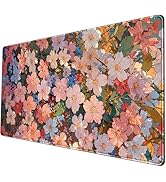 Cute Pink Floral Desk Mat, Anime Pastel Aesthetic Blossom Large Mouse Pad, XXL Desk Pad for Women...