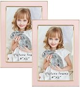 4x6 Pink Enamel Picture Frames - Metal Gold Edge - Cute Frame for 4 x 6 Inch Photos Pictures Artw...