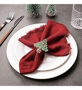 Kalopro Cotton Linen Cloth Napkins Set of 8, Handmade Napkins with Fringe for Elegant Weddings Th...