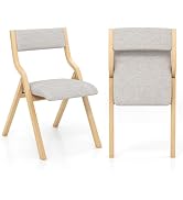 Giantex No Assembly Folding Dining Chairs Set of 2, Kitchen Chairs with Linen Padded Seats, Easy ...
