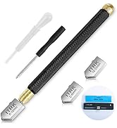 Glass Cutter 2mm-20mm, Upgrade Glass Cutter Tool, Pencil Style Oil Feed Carbide Tip for Glass Cut...