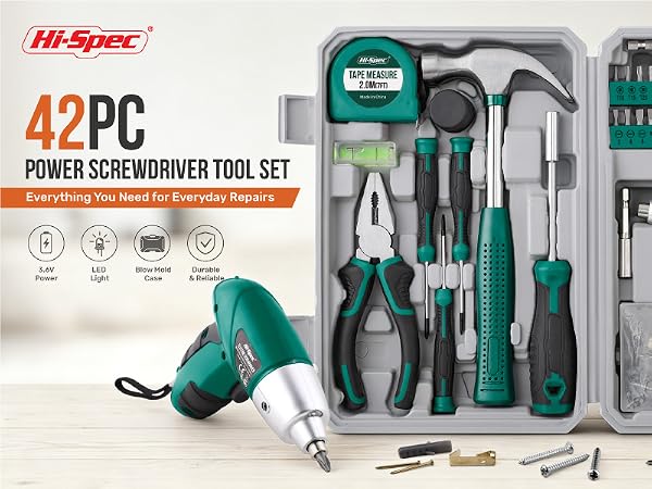 Hi-Spec 4V Green Electric Screwdriver Tool Kit Set