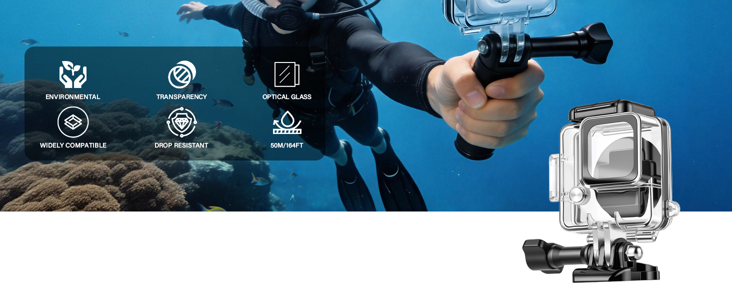 50M/164FT Deep Diving Housing Combo Snorkeling Surfing, Protective Shell Accessories Kit