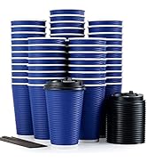 80 Pack 16oz Disposable Coffee Cups, Insulated Ripple Wall Paper Coffee Cups, Hot Paper Cups For ...