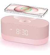 HOUSBAY Sound Machine with Alarm Clock for Bedrooms, Dual Speakers, 21 HiFi Sounds, 10W Wireless ...