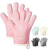 MAD SHARK Silicone Oven Mitts Heat Resistant 450 Degrees,Waterproof & Non-Slip Oven Gloves with F...