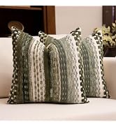 KOOLIFE Boho Tufted Woven Textured Throw Pillow Covers for Couch Sofa Bed Living Room (Green, 18"...