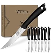 VENZELL Steak Knives Set of 8, Premium 4.5-inch Serrated Steak Knife Set, Stainless Steel Kitchen...