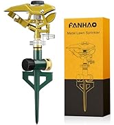 FANHAO Heavy Duty Pulsating Lawn Sprinkler on Spike Base, 100% Metal Impact Sprinkler with Adjust...
