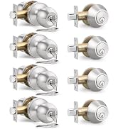 Brotima 4 Pack Keyed Entry Door Knob and Single Cylinder Deadbolt Combination Set in Satin Nickel...