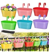MADHOLLY Railing Planter with Drainage Holes - 6Pcs Sturdy Bucket Pots for Railing Fence, Country...