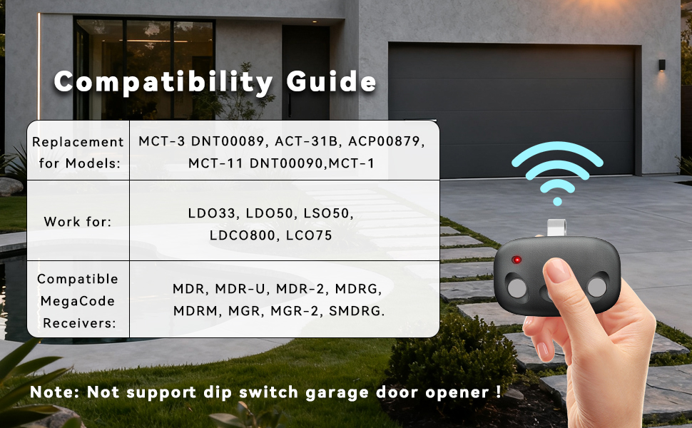 Garage Door Opener Remote for 318MHz Linear MegaCode MCT-3