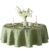 Newbridge Paige Contemporary Woven Block Pattern Fabric Tablecloth, 70 Inch Round, Sage Green – N...