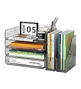 FANXIYQ 4-Tier Brown Acrylic Paper Tray Organizer with Bookends