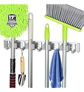 reliahom Broom Holder Wall Mount Mop Hanger Tools organizer 4Racks 5Hooks | Adjustable Stick or S...