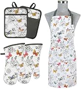 Alselo Oven Mitts and Pot Holders with Chaf Apron,set of 5 Heat Resistant Kitchen Gloves and Sili...