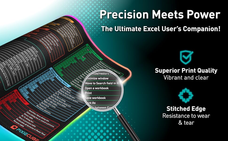 Excel shortcuts keys desk mat mouse pad