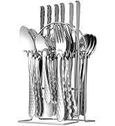 24 Piece Silverware Set with Hanging holder,Stainless Steel Flatware Cutlery Set-Fork Spoon and K...