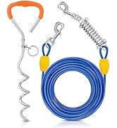 Petbobi Dog Tie-Out Cable and Stake - 40ft Heavy Duty Cable with Spring, No Tangle, 16in Ground S...