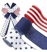 JarThenaAMCS Patriotic Wired Edge Ribbon 4th of July Red White Blue Star Stripe Craft Fabric Ribb...