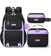 Fimibuke Backpack for Girls, 3 PCS Waterproof School Backpack with Lunch Box & Pencil Pouch for K...